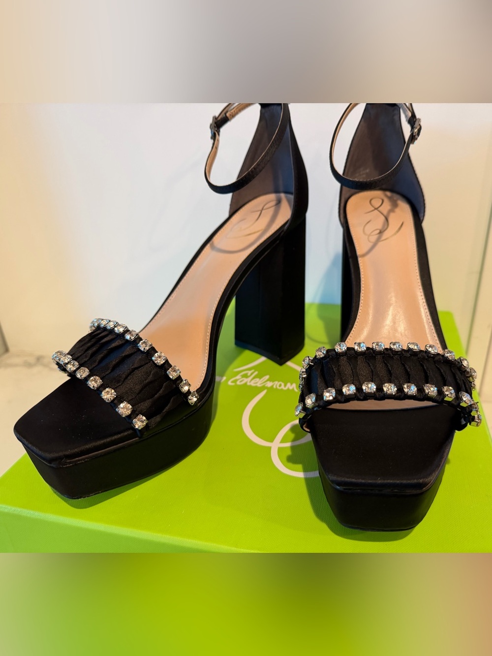 Sam Edelman Black Crystal-Embellished Platform Sandals